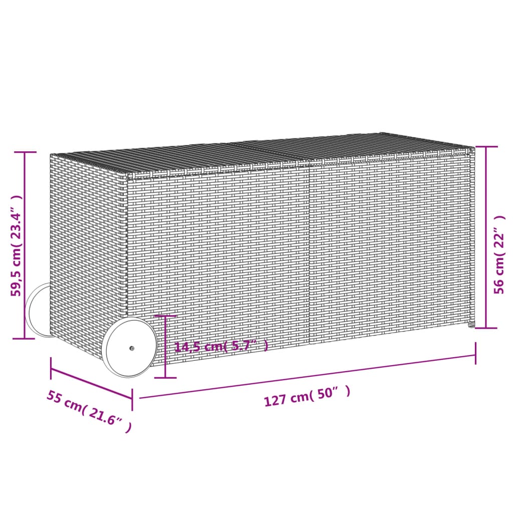 Grey Poly Rattan Garden Storage Box with Wheels - 283L Capacity