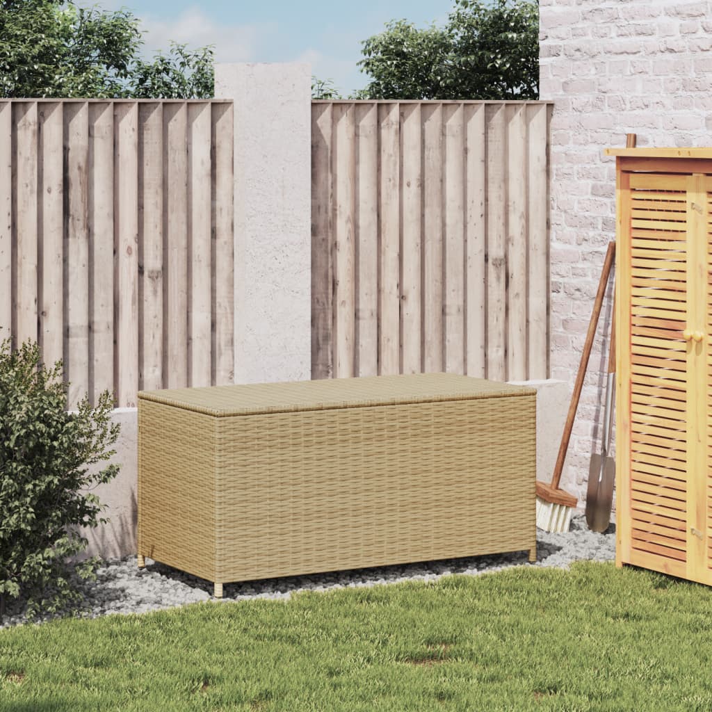 Beige Poly Rattan Garden Storage Box - 190L Capacity