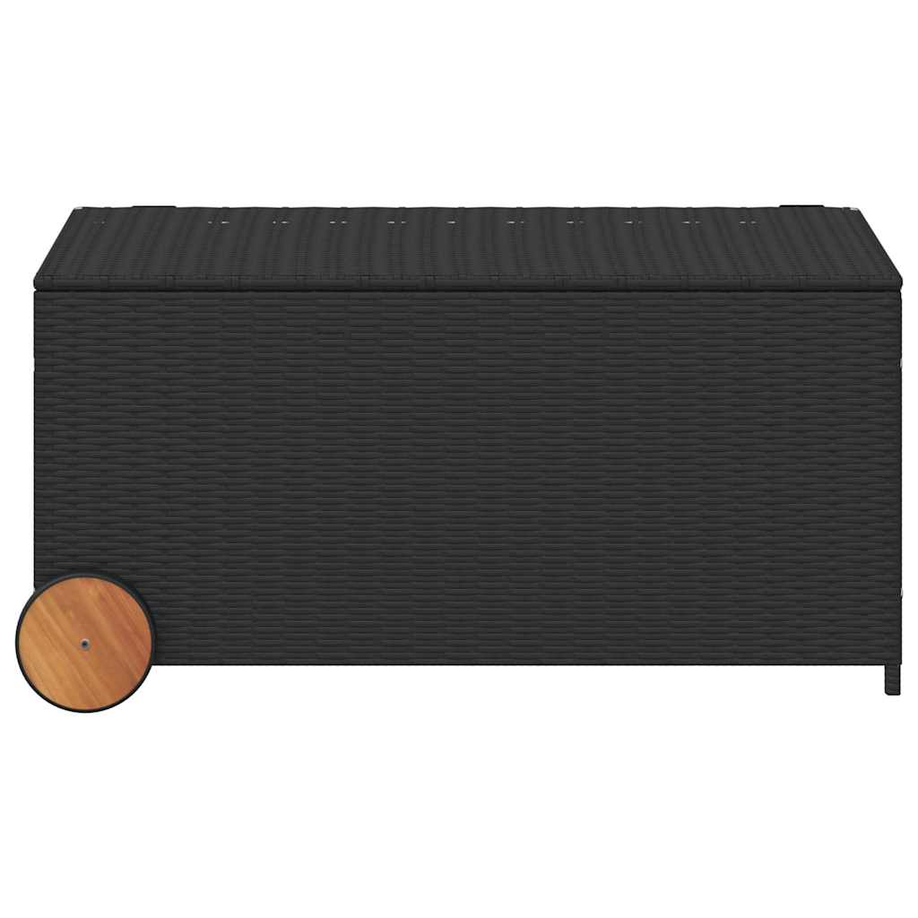 Black Poly Rattan Garden Storage Box with Wheels, 190L Capacity