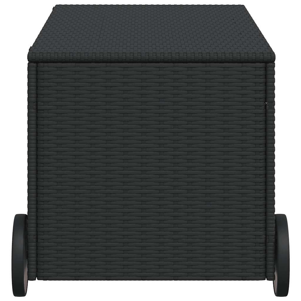 Black Poly Rattan Garden Storage Box with Wheels, 190L Capacity