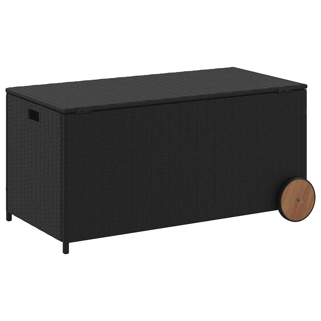 Black Poly Rattan Garden Storage Box with Wheels, 190L Capacity
