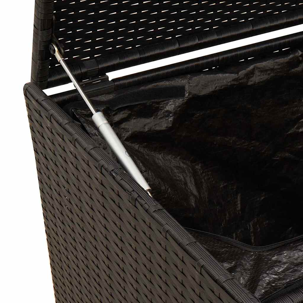 Black Poly Rattan Garden Storage Box with Wheels, 190L Capacity