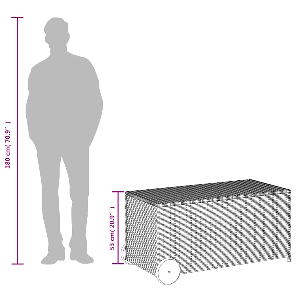 Black Poly Rattan Garden Storage Box with Wheels, 190L Capacity