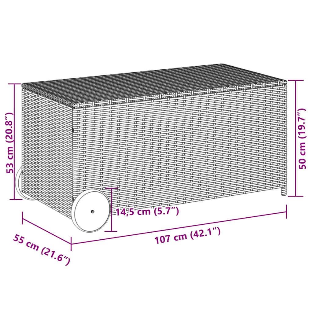 Black Poly Rattan Garden Storage Box with Wheels, 190L Capacity