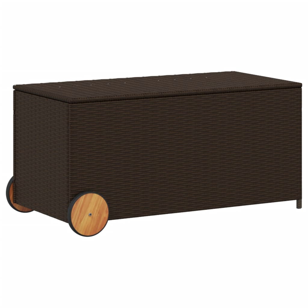 Brown 190L Poly Rattan Garden Storage Box with Wheels