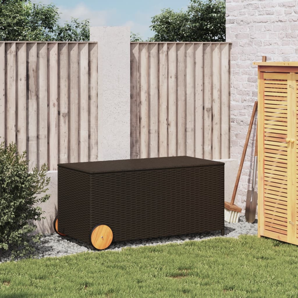 Brown 190L Poly Rattan Garden Storage Box with Wheels