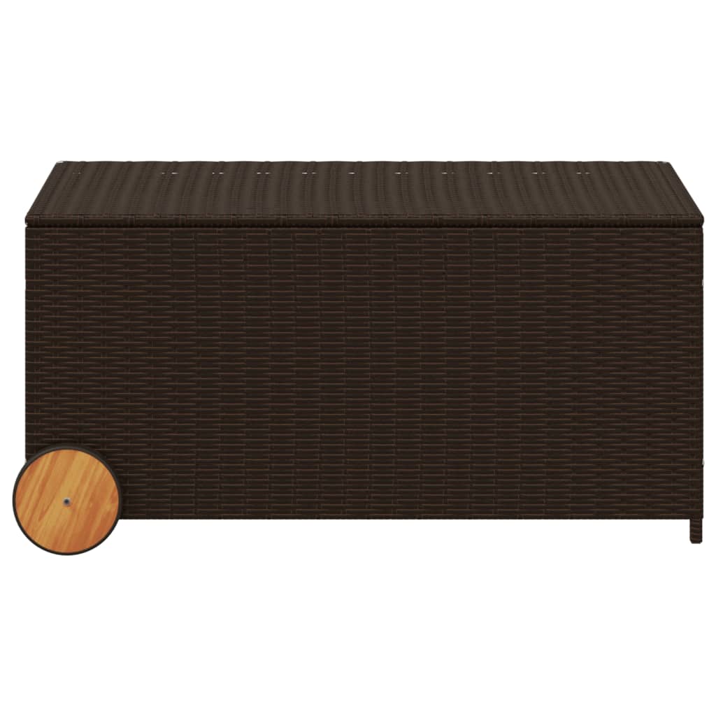 Brown 190L Poly Rattan Garden Storage Box with Wheels