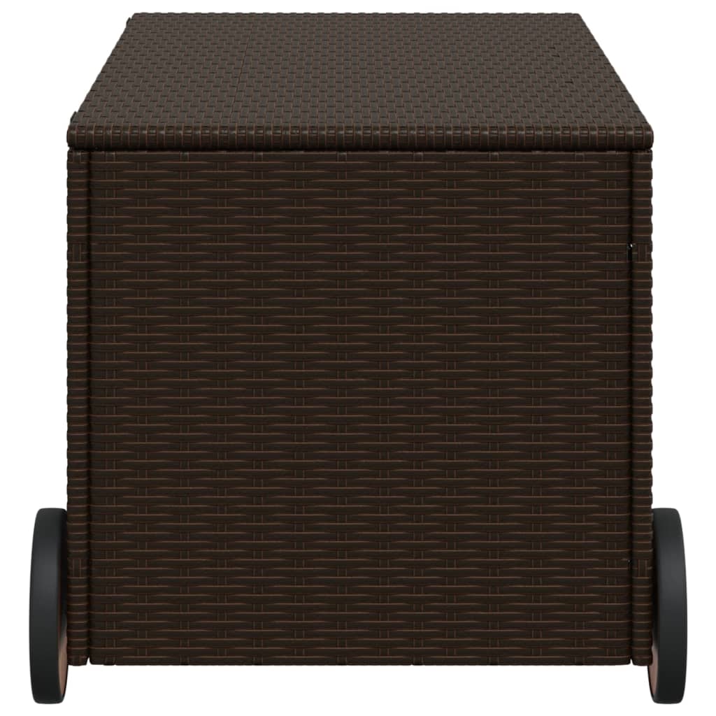 Brown 190L Poly Rattan Garden Storage Box with Wheels
