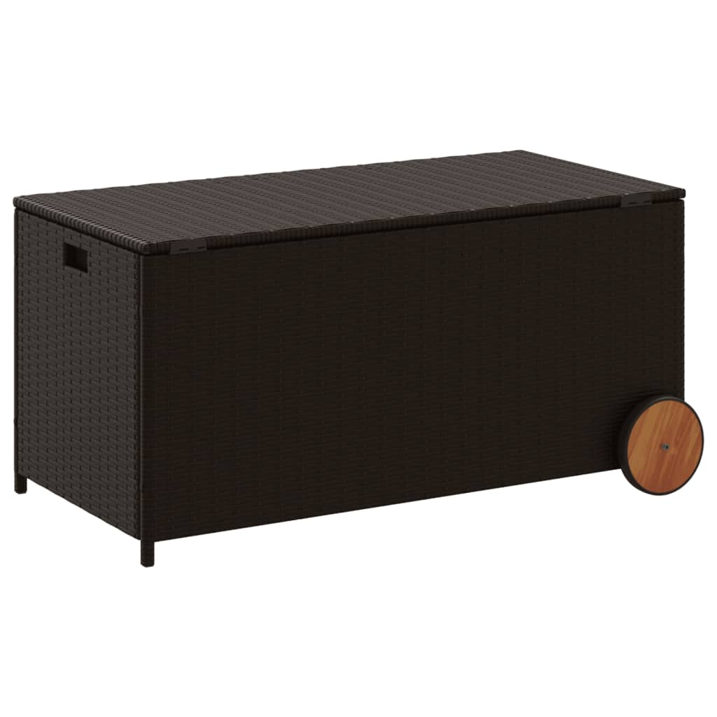 Brown 190L Poly Rattan Garden Storage Box with Wheels