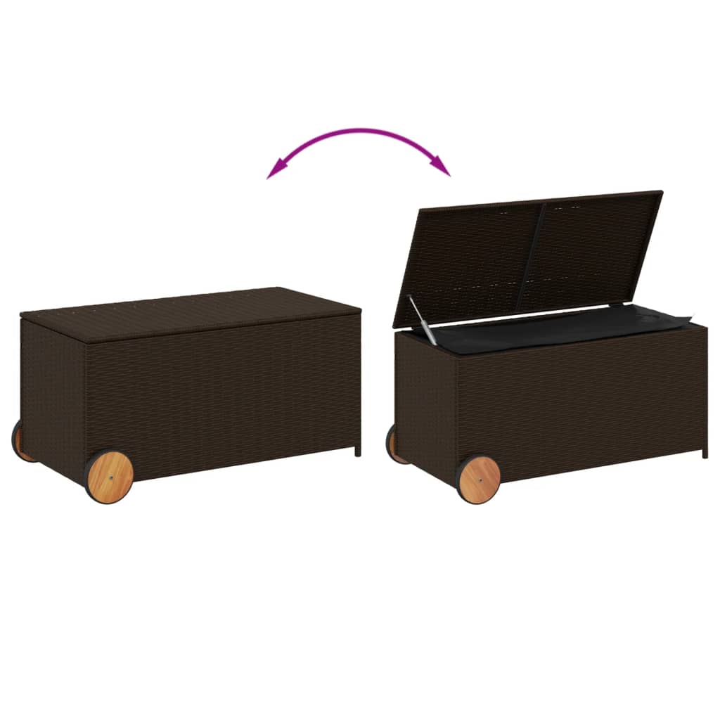 Brown 190L Poly Rattan Garden Storage Box with Wheels