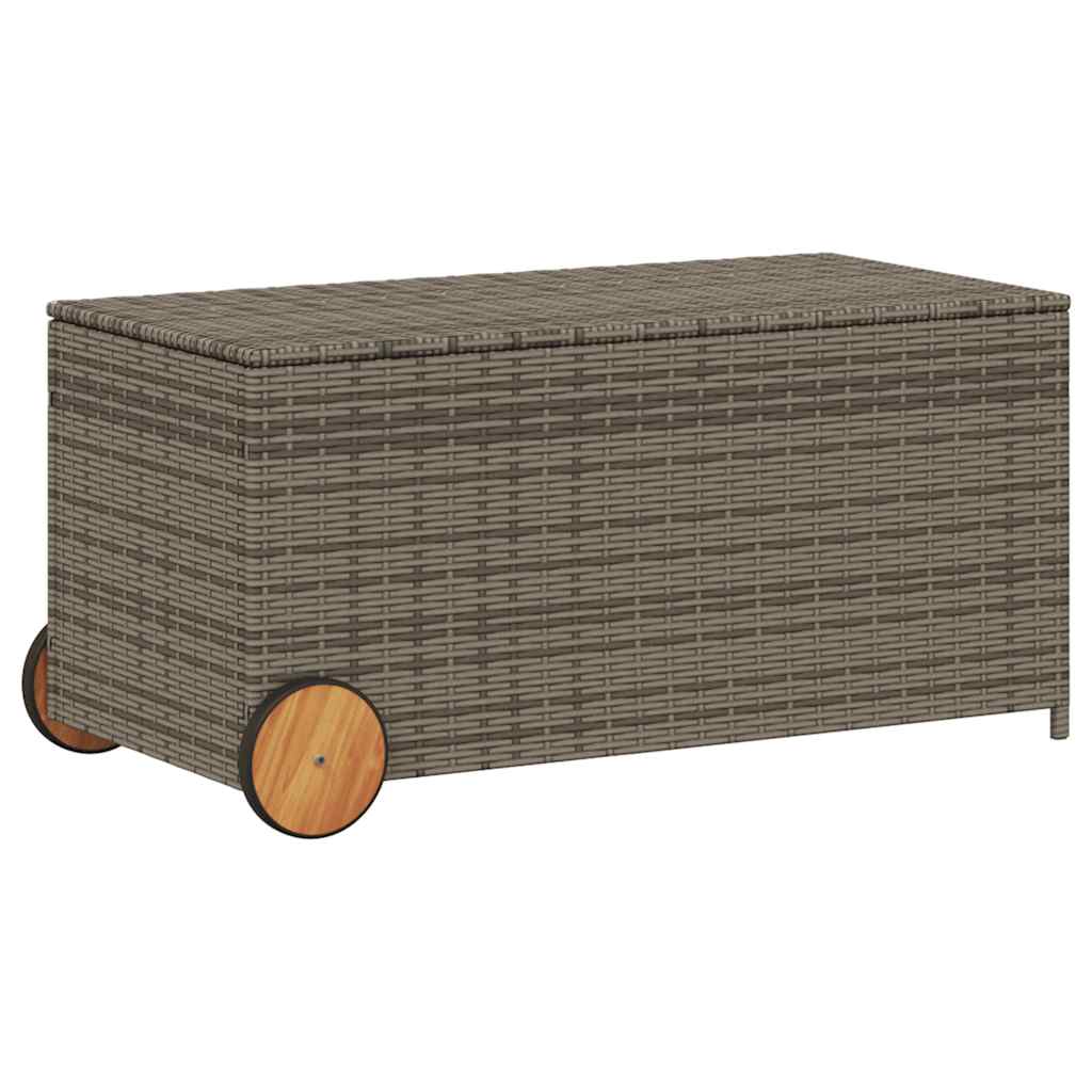 Stylish Grey 190L Poly Rattan Garden Storage Box with Wheels