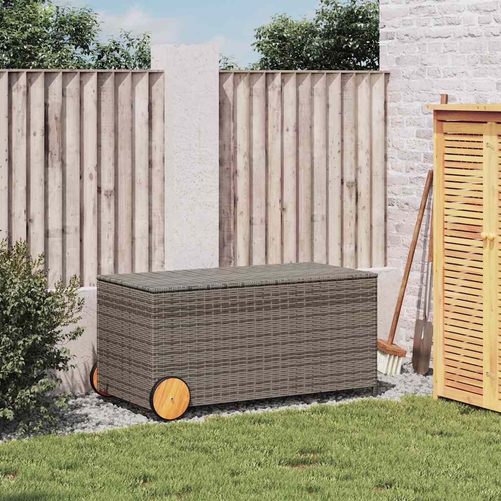 Stylish Grey 190L Poly Rattan Garden Storage Box with Wheels