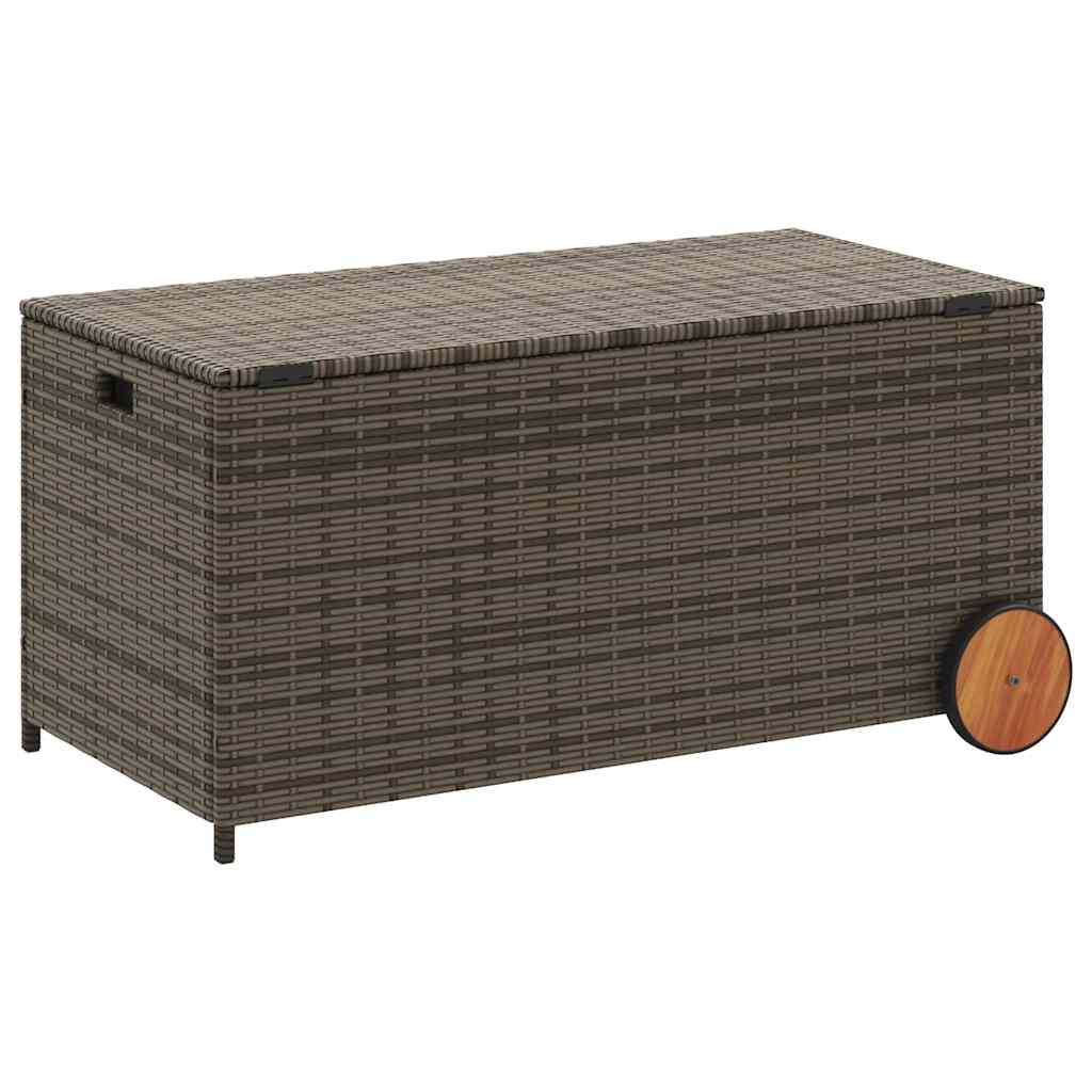 Stylish Grey 190L Poly Rattan Garden Storage Box with Wheels