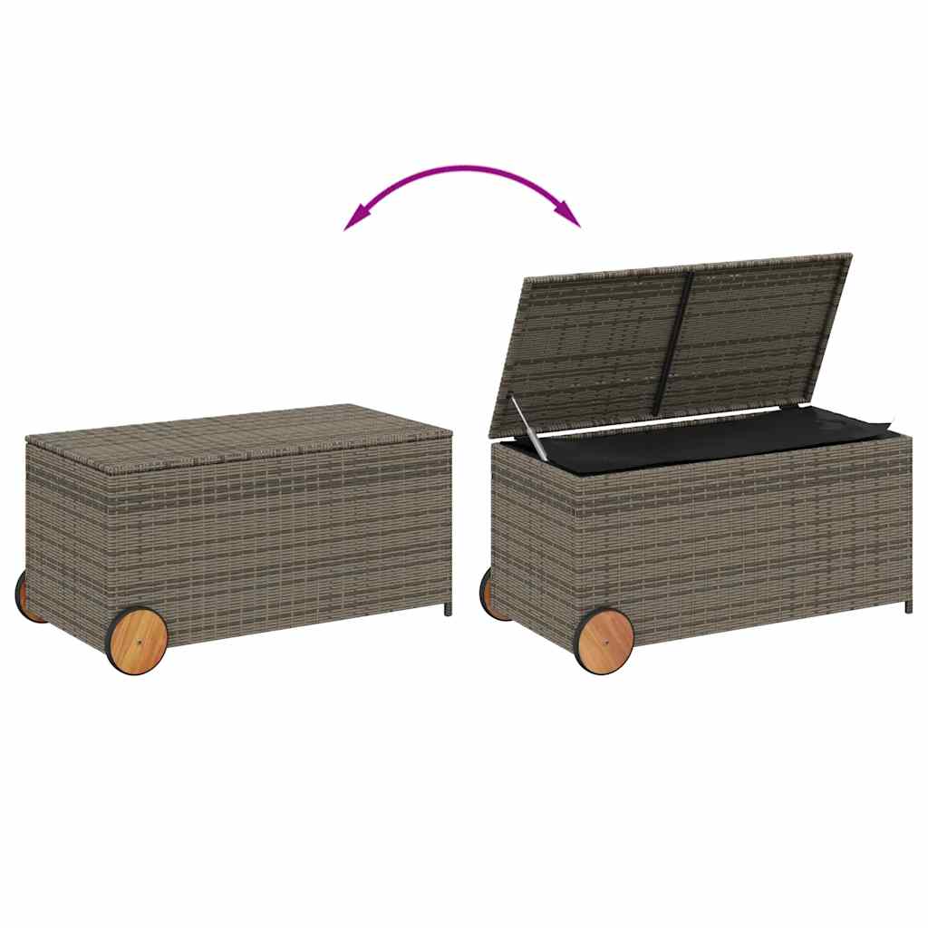 Stylish Grey 190L Poly Rattan Garden Storage Box with Wheels