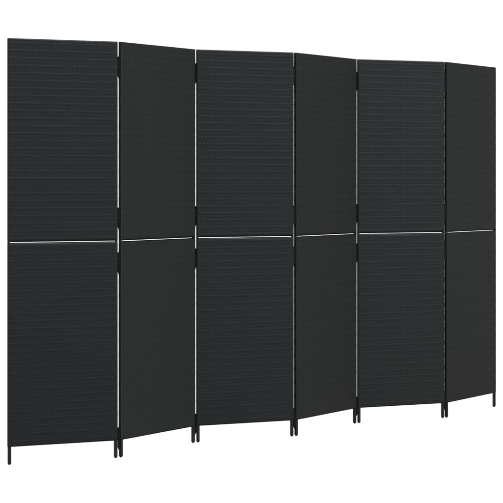 Elegant Black Poly Rattan Room Divider - 6 Panels for Stylish Privacy