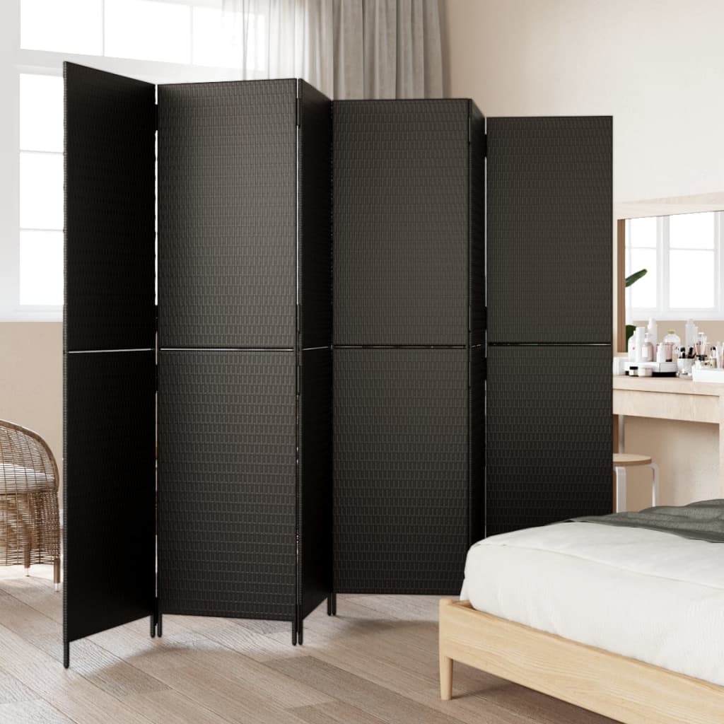 Elegant Black Poly Rattan Room Divider - 6 Panels for Stylish Privacy