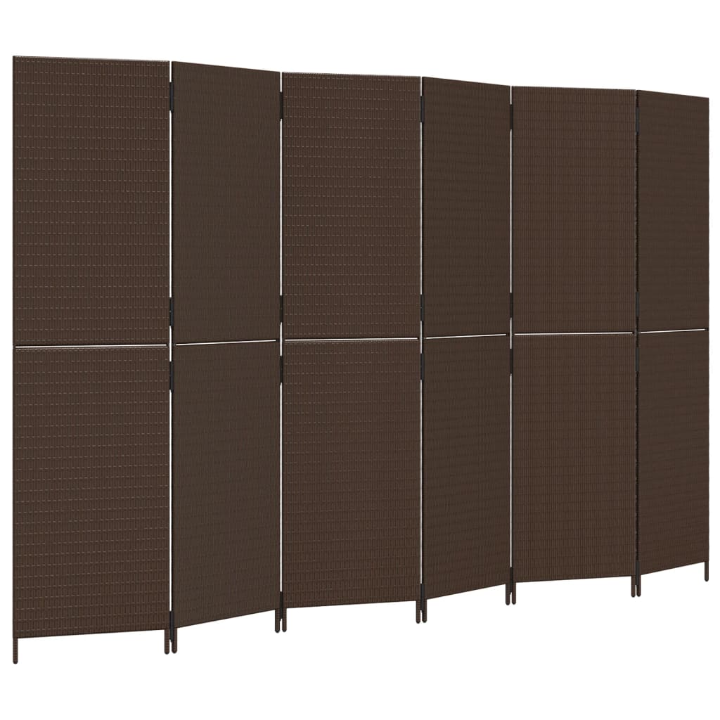 6-Panel Brown Poly Rattan Room Divider - Stylish & Functional Decor