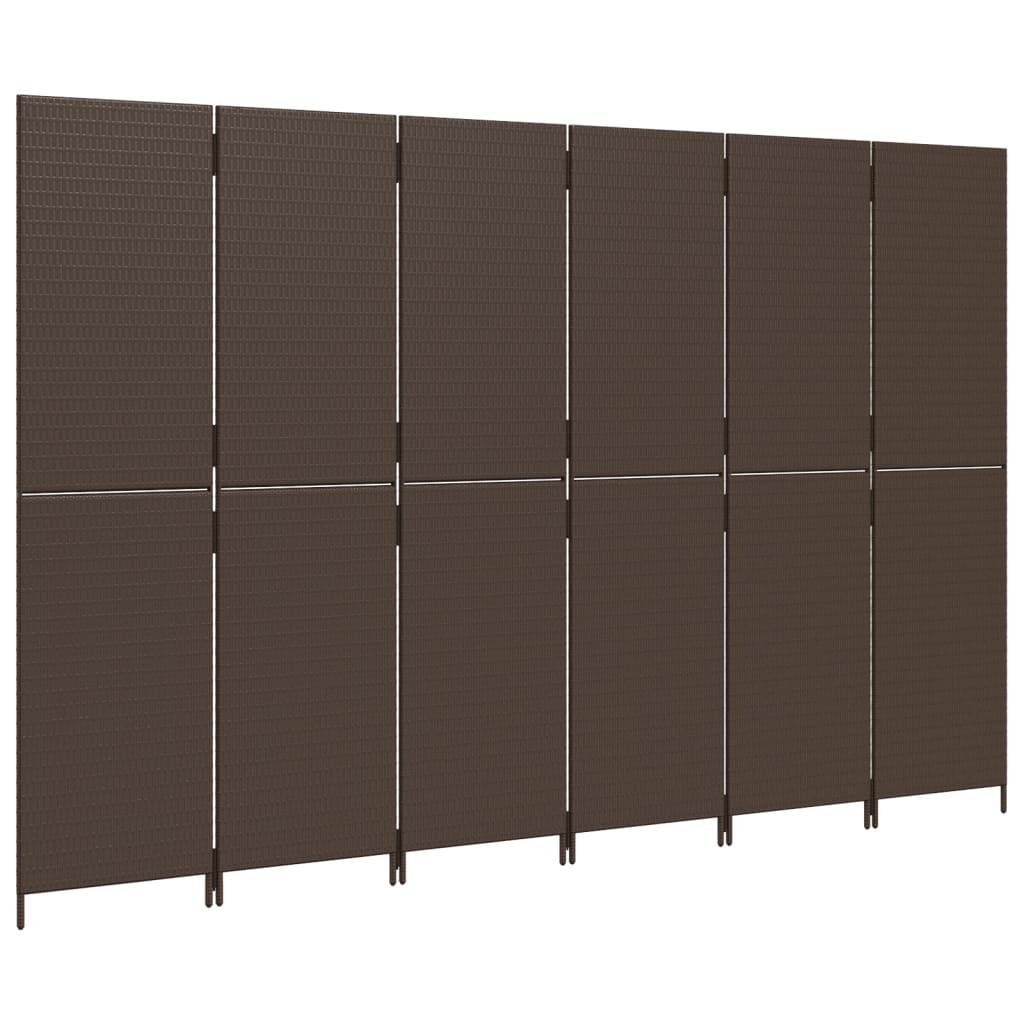 6-Panel Brown Poly Rattan Room Divider - Stylish & Functional Decor
