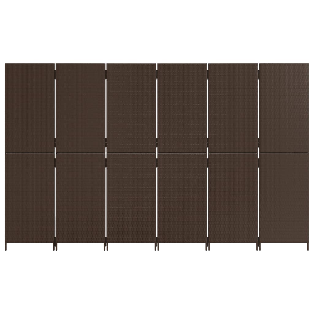 6-Panel Brown Poly Rattan Room Divider - Stylish & Functional Decor