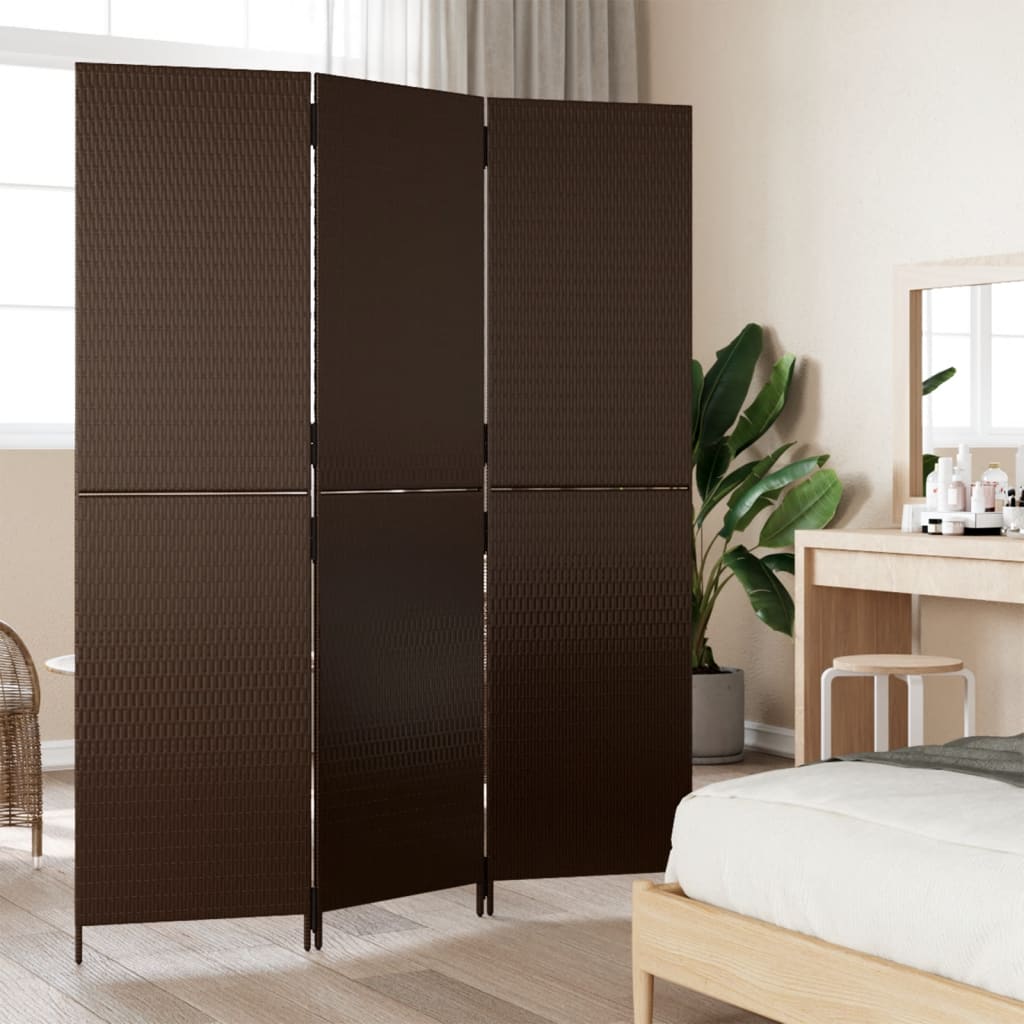 Elegant 3-Panel Brown Poly Rattan Room Divider - Stylish Privacy Solution