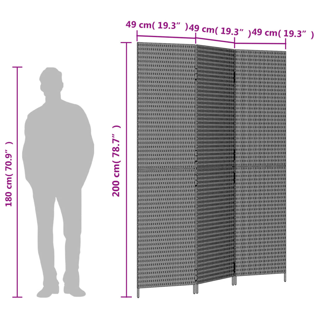 Elegant 3-Panel Brown Poly Rattan Room Divider - Stylish Privacy Solution