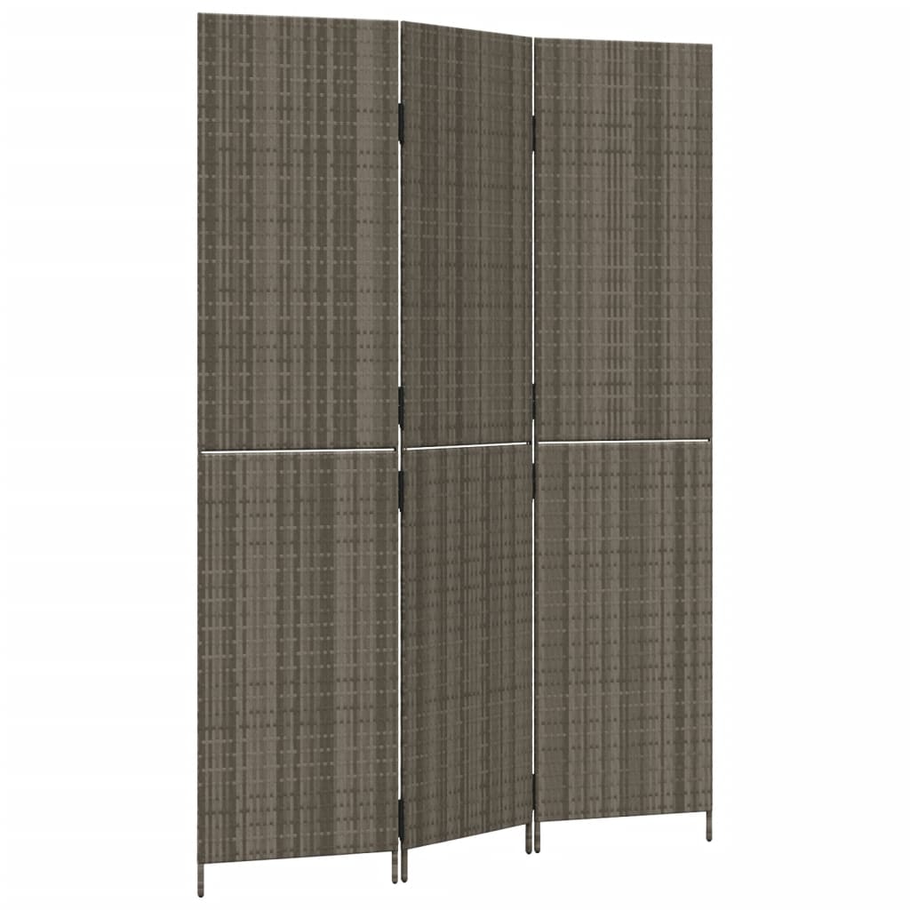 Stylish Grey Poly Rattan 3-Panel Room Divider