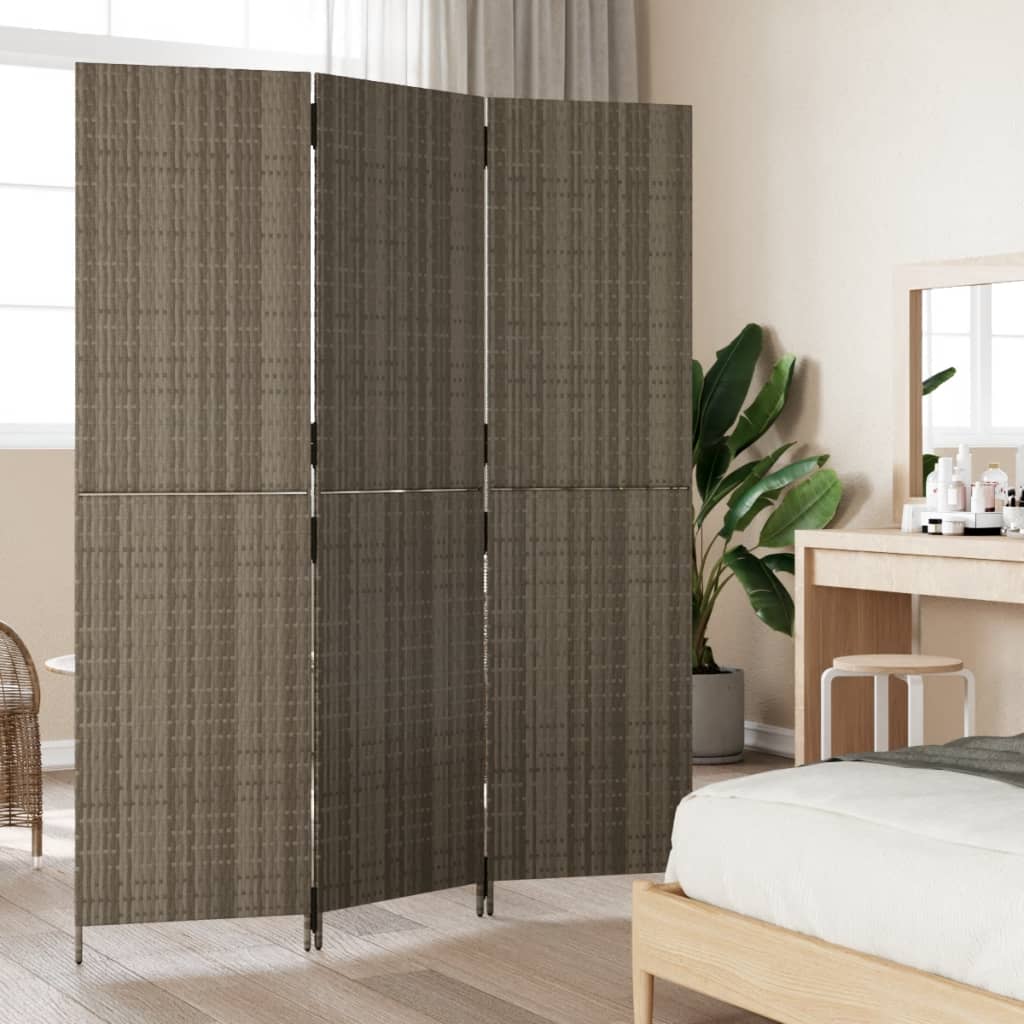 Stylish Grey Poly Rattan 3-Panel Room Divider