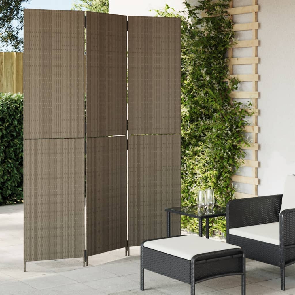 Stylish Grey Poly Rattan 3-Panel Room Divider