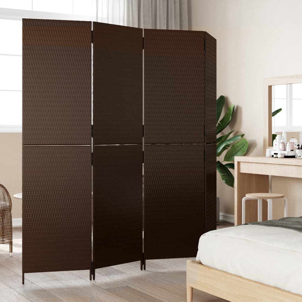 Brown Poly Rattan Room Divider - 4 Panel Privacy Screen