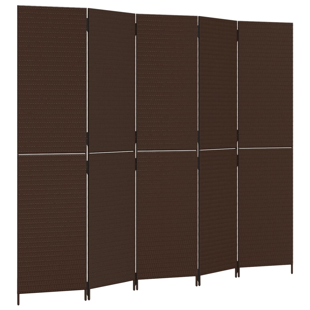 Brown Poly Rattan 5-Panel Room Divider - Stylish Privacy Solution