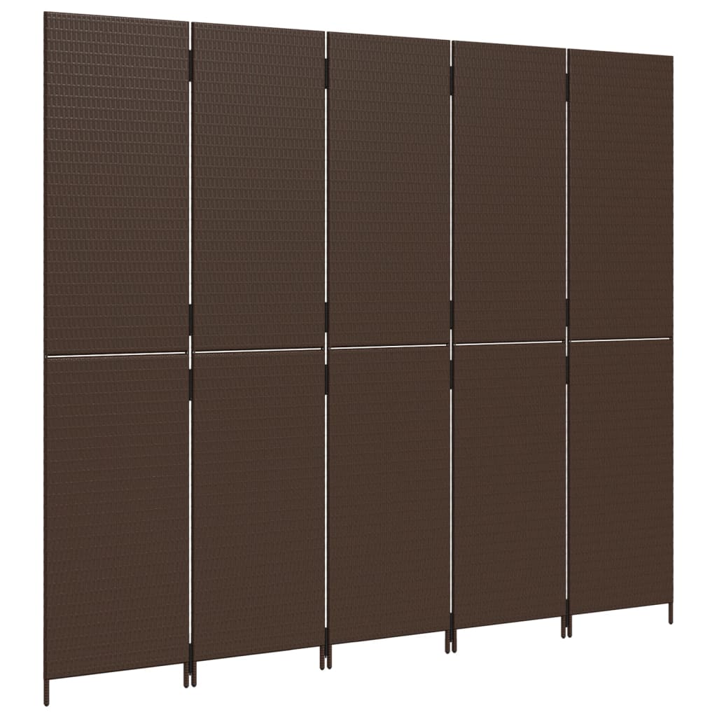 Brown Poly Rattan 5-Panel Room Divider - Stylish Privacy Solution
