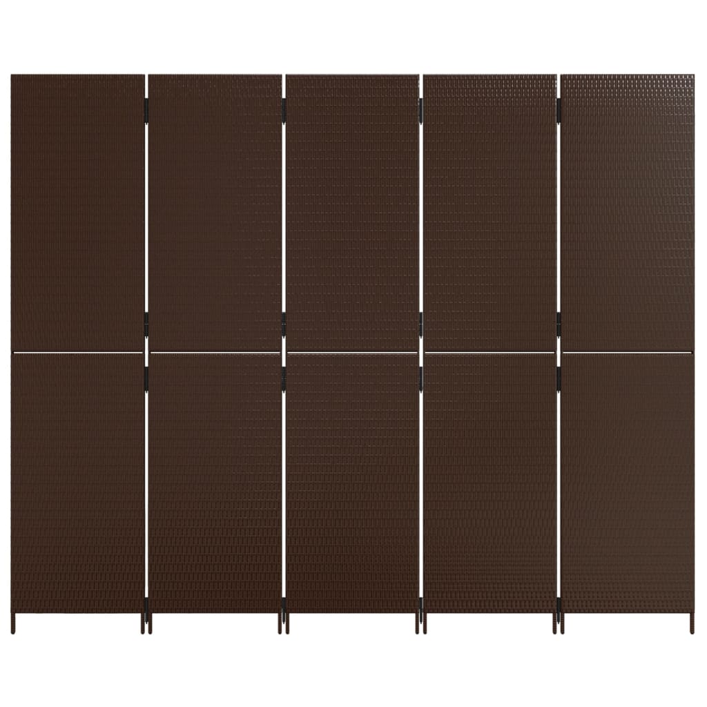 Brown Poly Rattan 5-Panel Room Divider - Stylish Privacy Solution