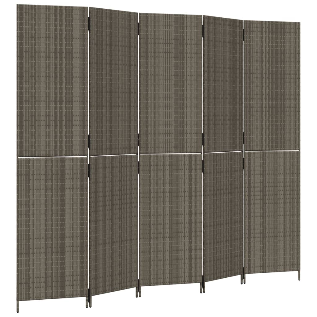 5-Panel Grey Poly Rattan Room Divider - Stylish & Functional Decor