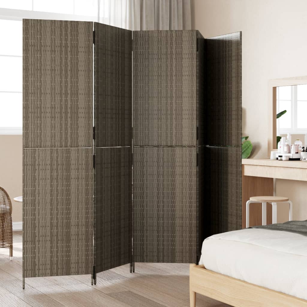 5-Panel Grey Poly Rattan Room Divider - Stylish & Functional Decor