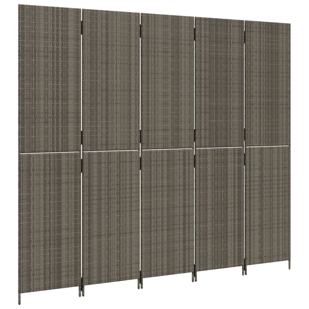 5-Panel Grey Poly Rattan Room Divider - Stylish & Functional Decor
