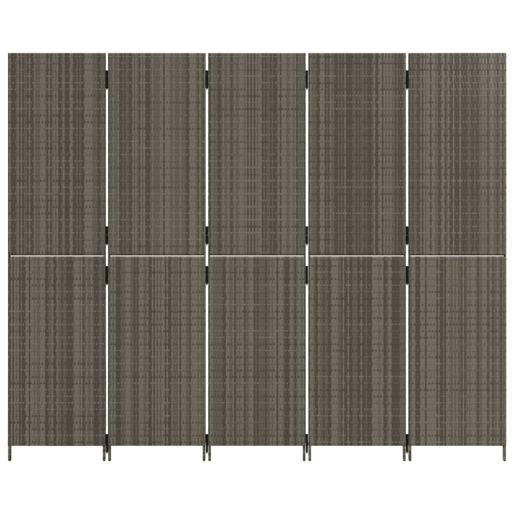 5-Panel Grey Poly Rattan Room Divider - Stylish & Functional Decor