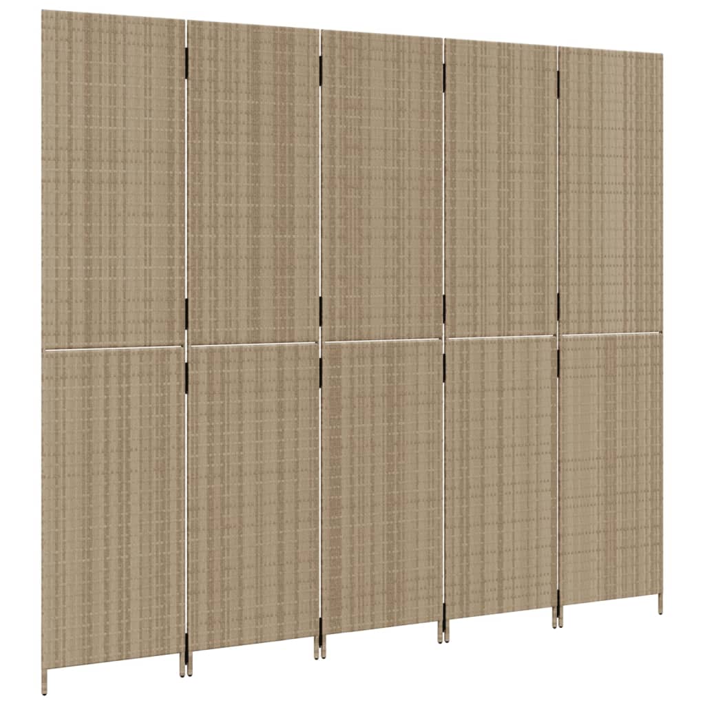 Beige Poly Rattan Room Divider - 5 Panels for Stylish Privacy