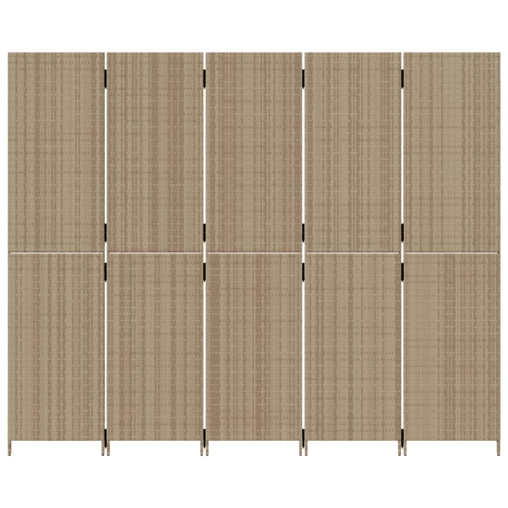 Beige Poly Rattan Room Divider - 5 Panels for Stylish Privacy