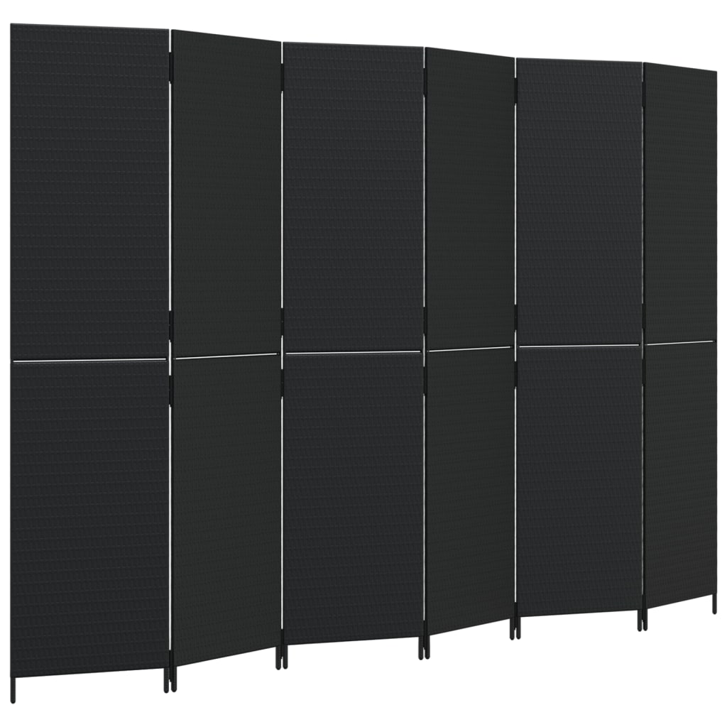 Black Poly Rattan Room Divider, 6 Panels - Stylish & Functional