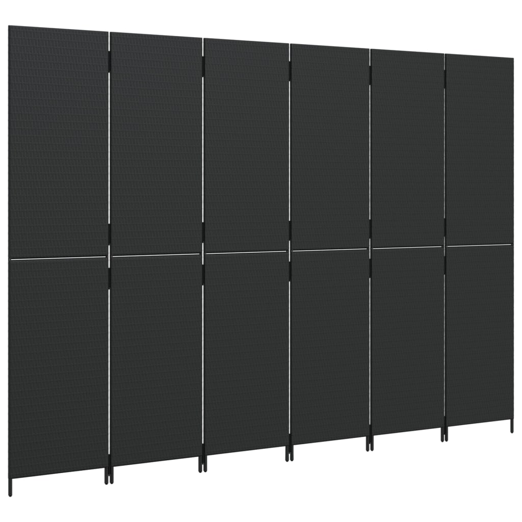Black Poly Rattan Room Divider, 6 Panels - Stylish & Functional