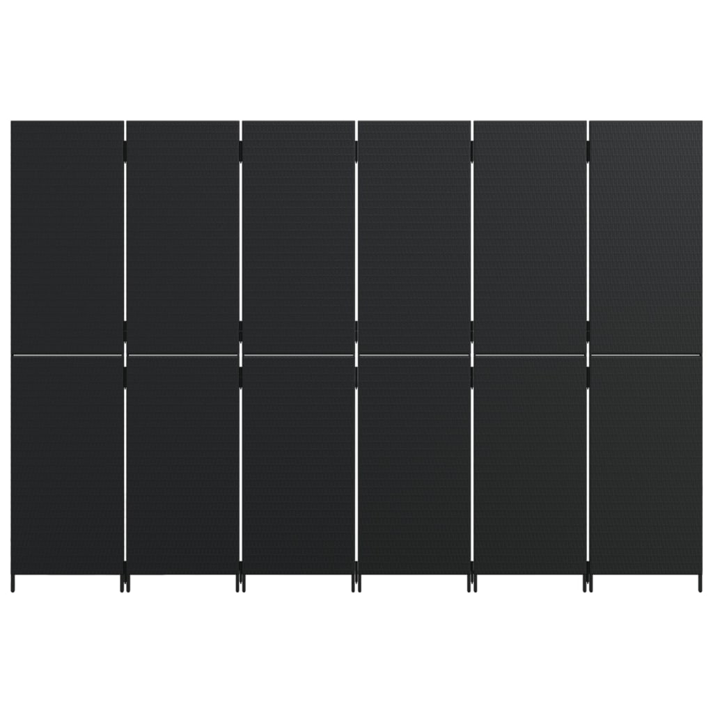 Black Poly Rattan Room Divider, 6 Panels - Stylish & Functional