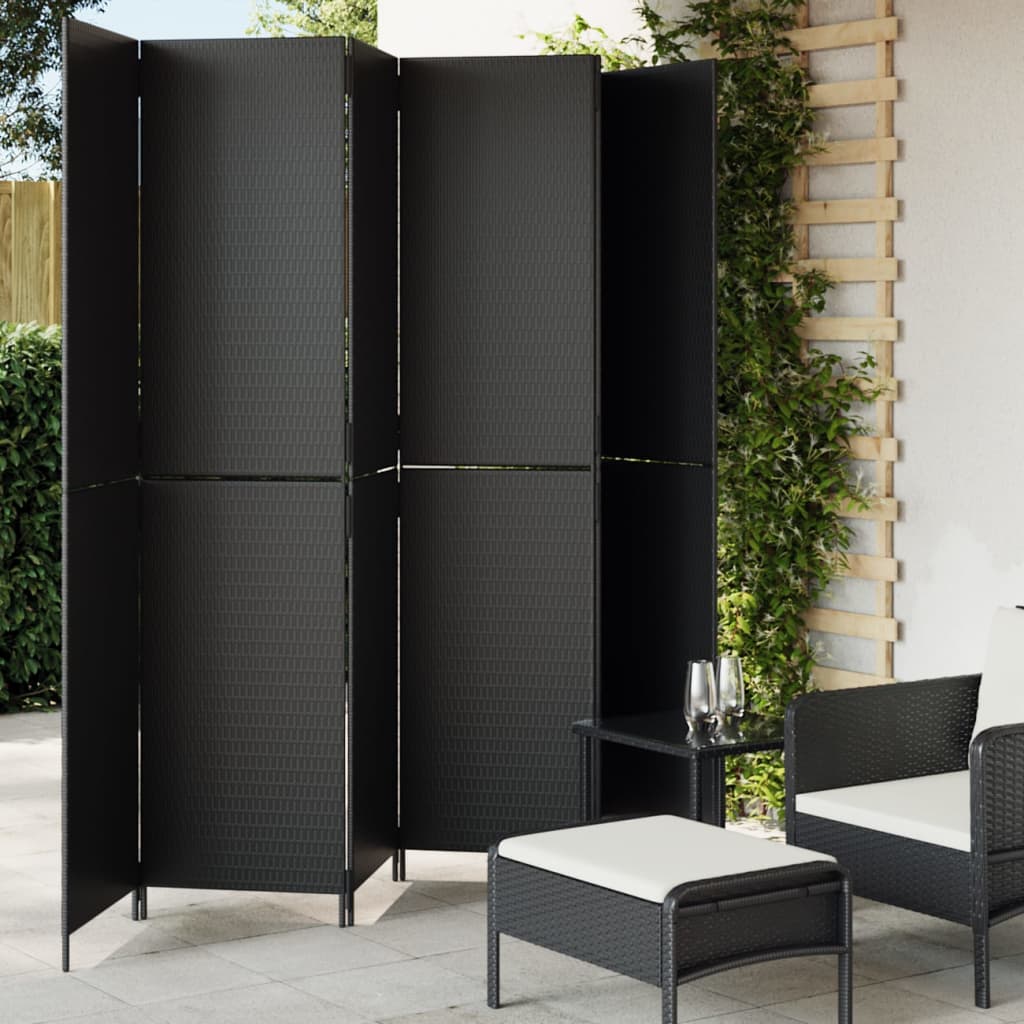 Black Poly Rattan Room Divider, 6 Panels - Stylish & Functional