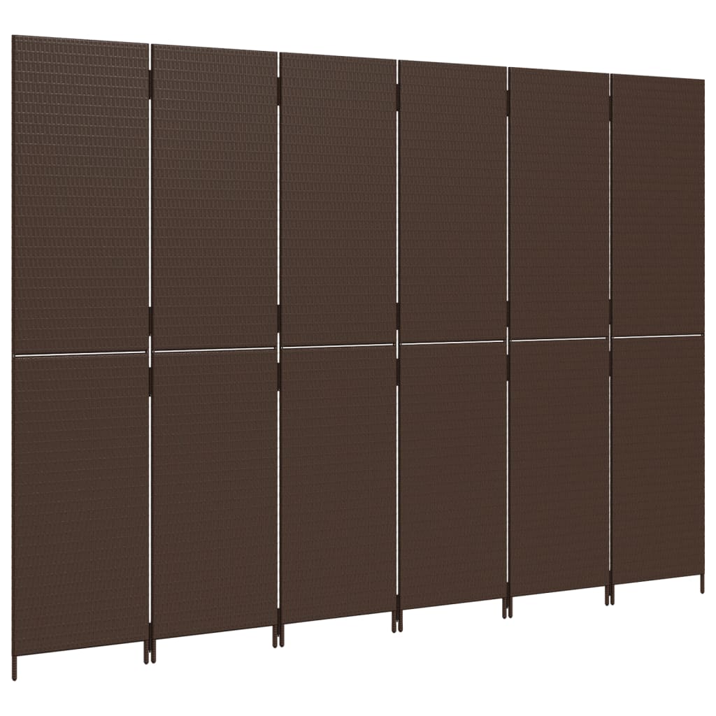 Brown Poly Rattan Room Divider - 6 Panels for Stylish Separation