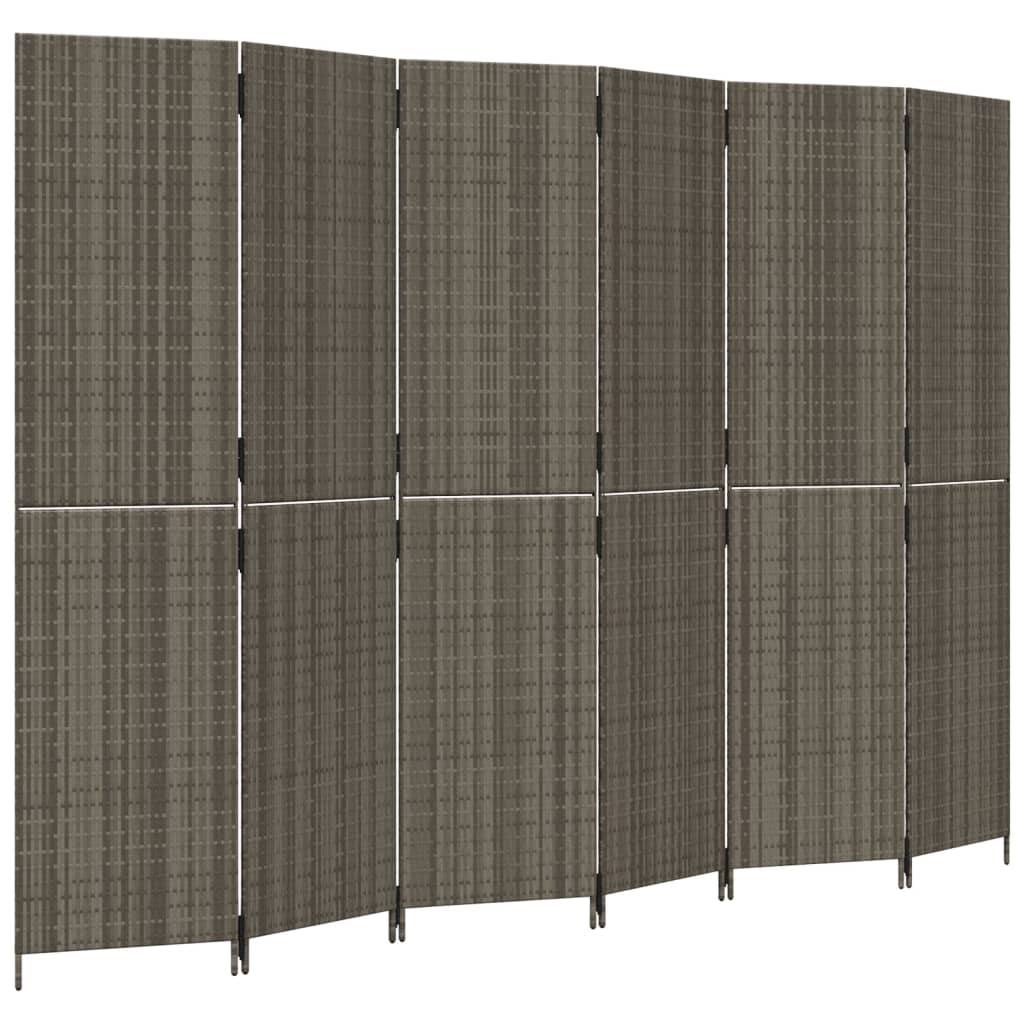 6-Panel Grey Poly Rattan Room Divider - Stylish Space Separator