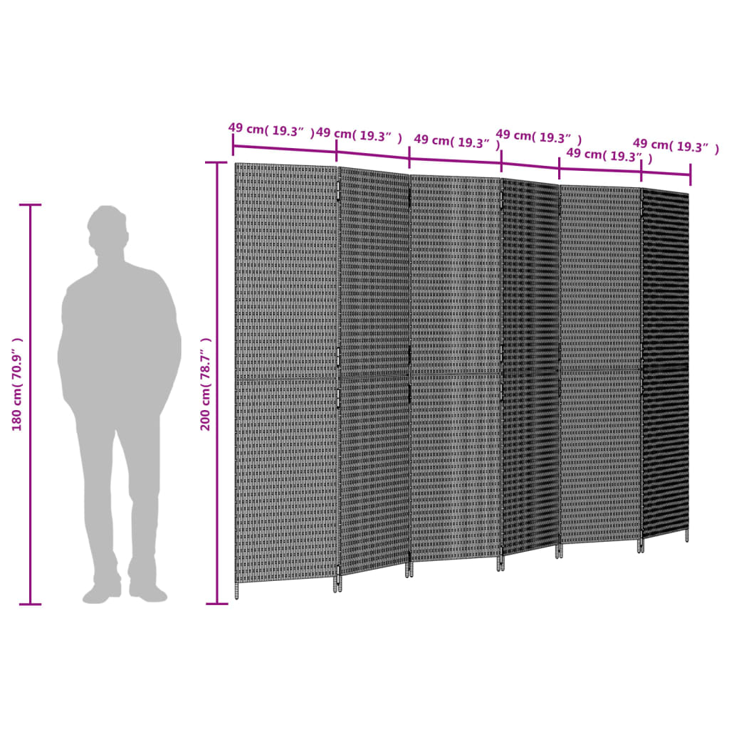 6-Panel Grey Poly Rattan Room Divider - Stylish Space Separator