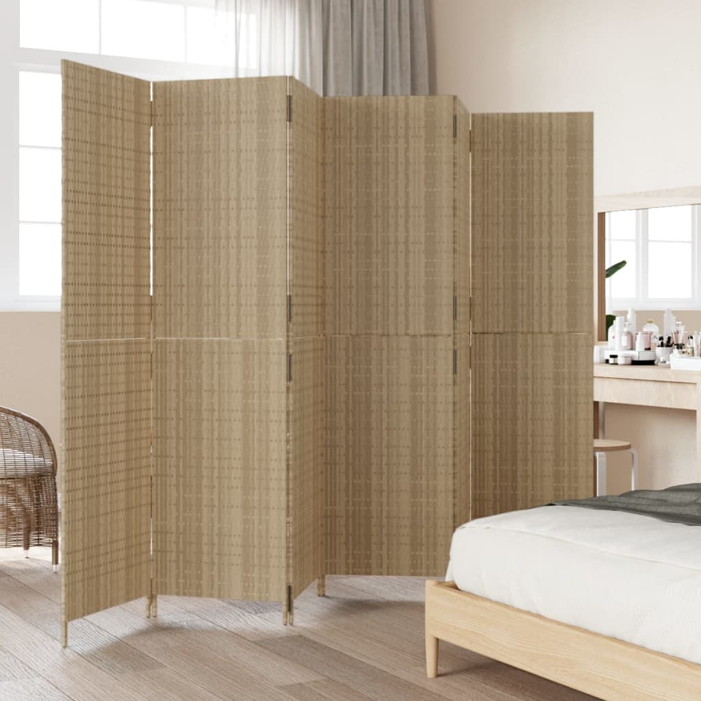 Beige Poly Rattan Room Divider - 6 Panels for Stylish Privacy