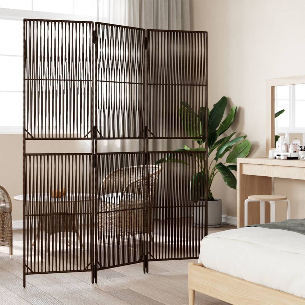Brown Poly Rattan Room Divider - 3 Panels, Stylish & Durable