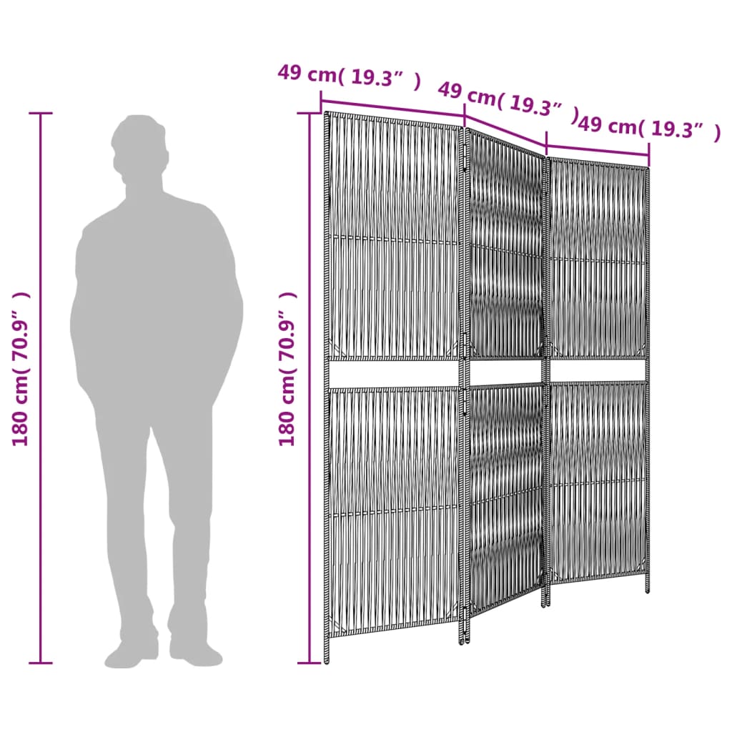 Brown Poly Rattan Room Divider - 3 Panels, Stylish & Durable
