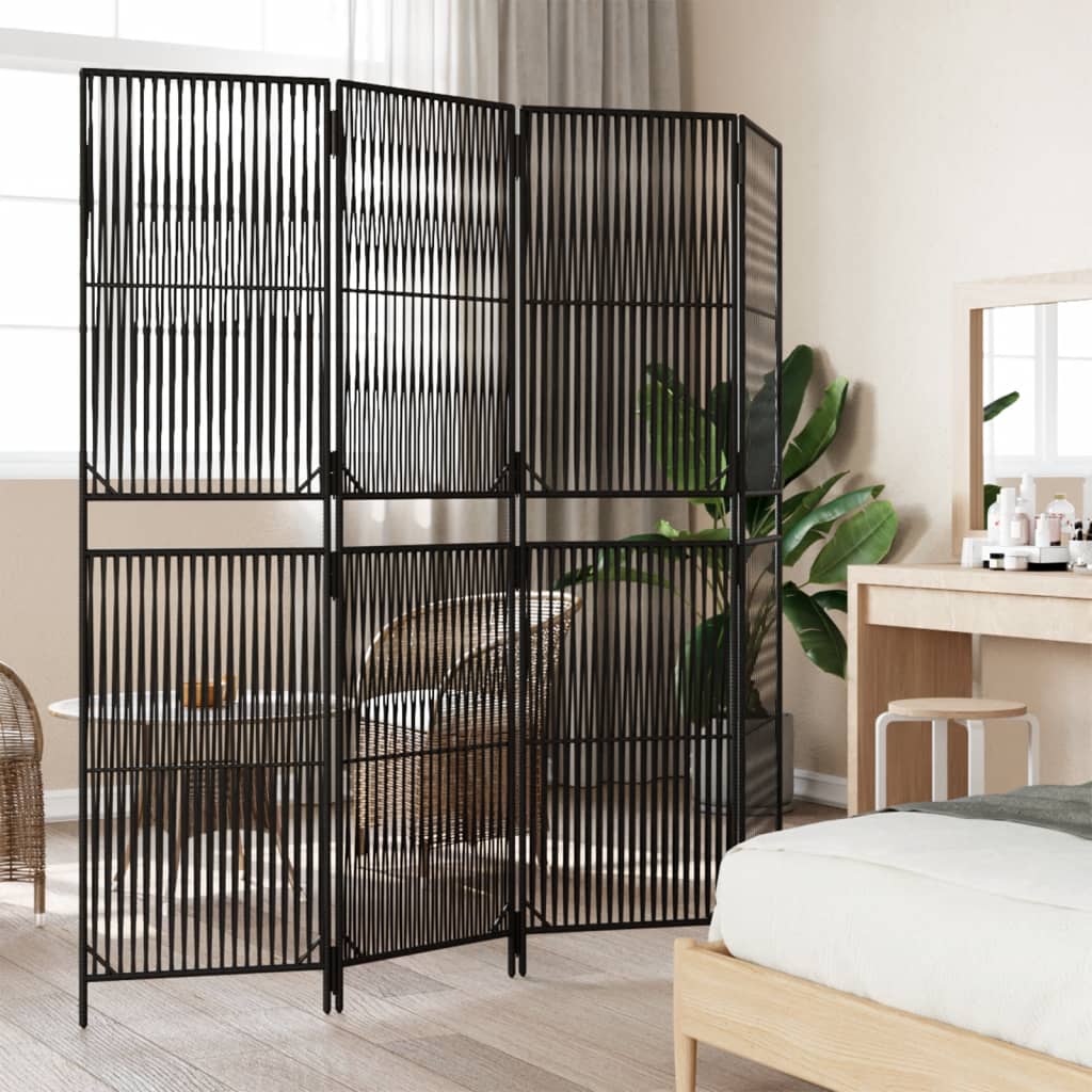 Stylish 4-Panel Room Divider in Black Poly Rattan