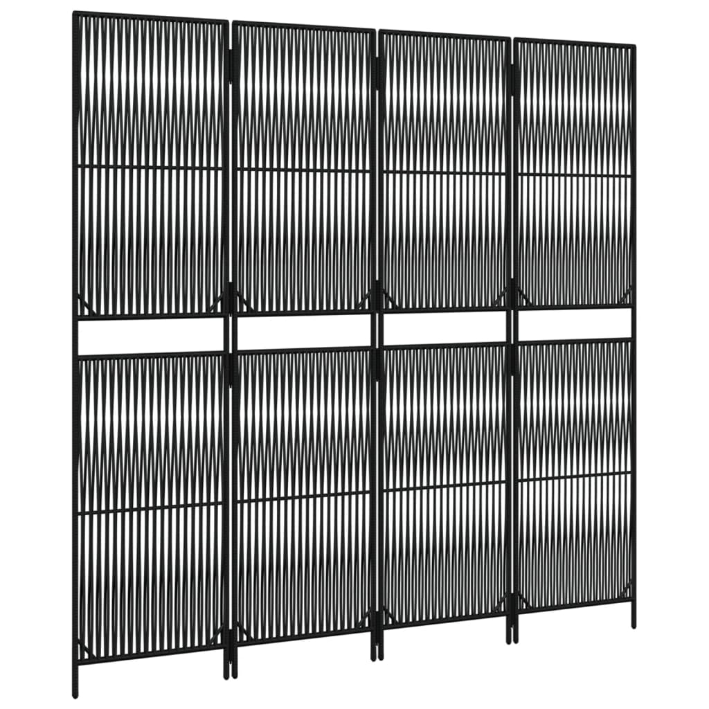 Stylish 4-Panel Room Divider in Black Poly Rattan